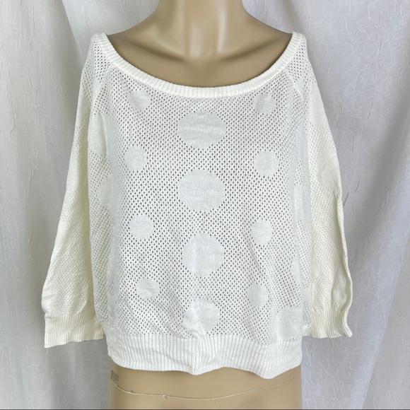 Forever 21 Sweaters - Cream Open Knit Cropped Sweater Circles Polka Dot Pattern Slouchy Crop Top